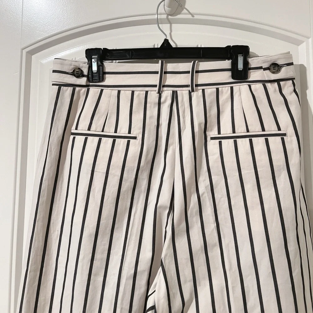ZARA Striped Women's Pleated Linen Pants Size Large NWT